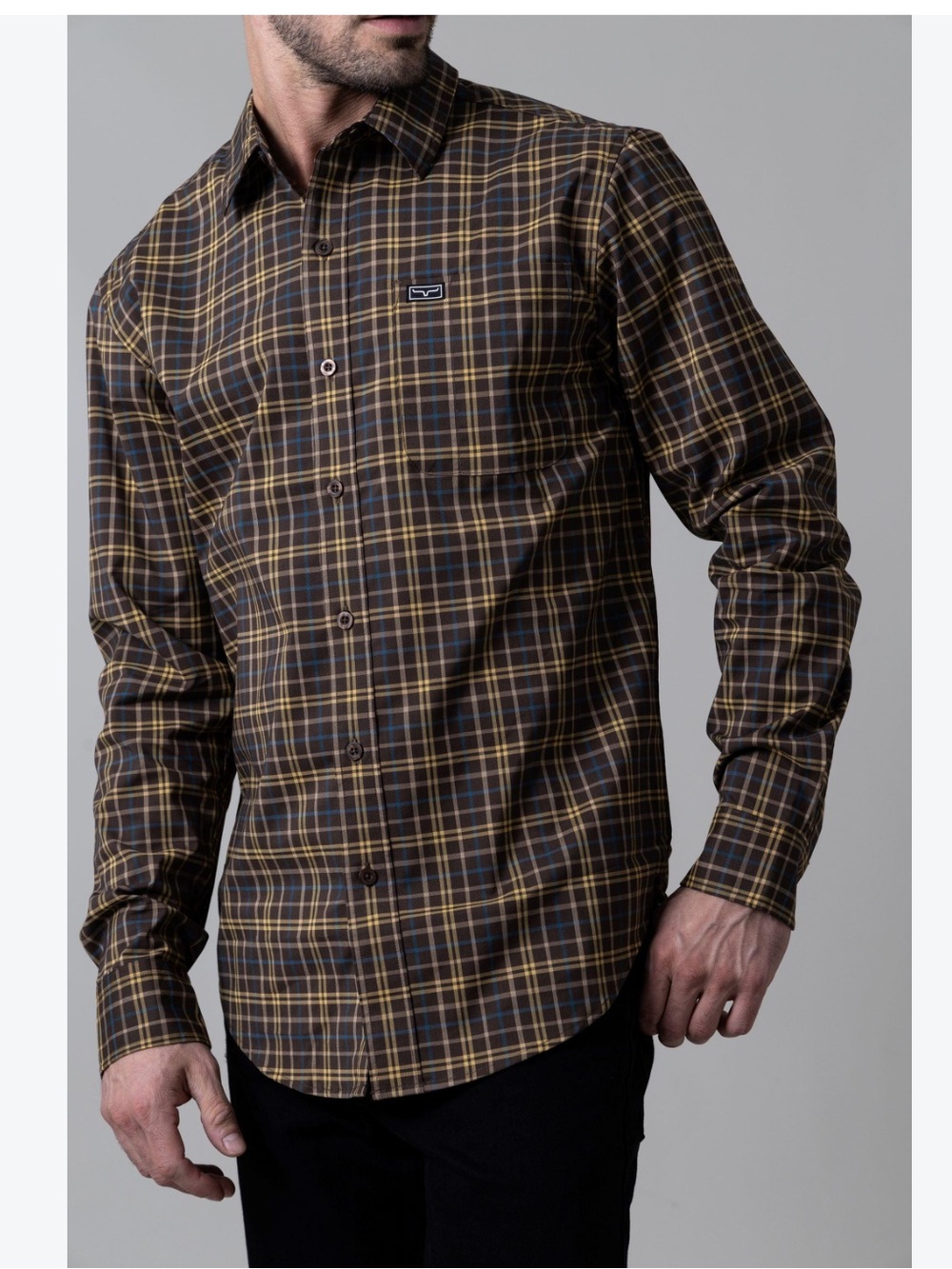 Kimes Ranch Shirt Mens XL Long Sleeve Coolmax Brown Tan Plaid Button Up